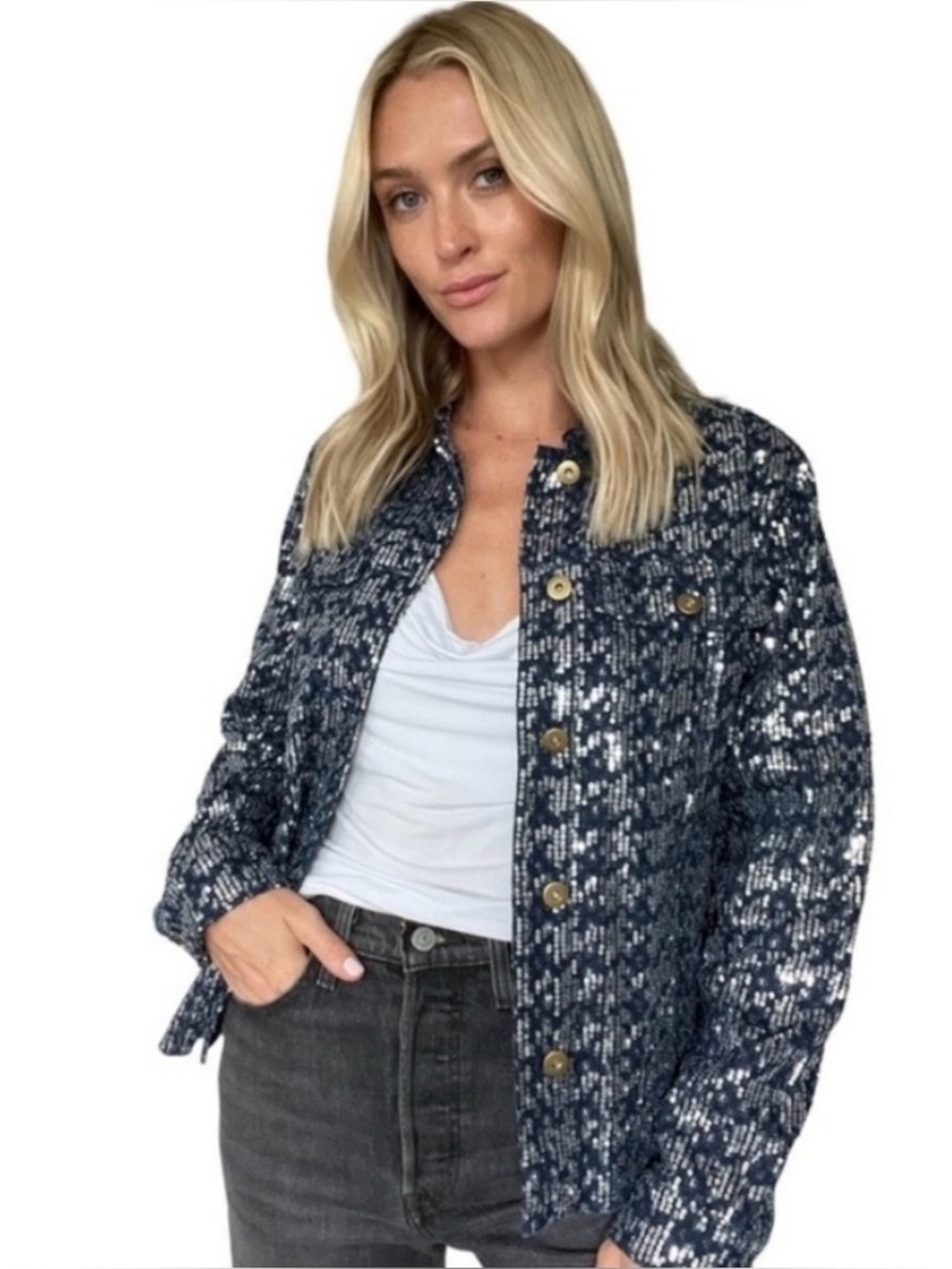 NWT Six/Fifty Pixie Sequin Denim Jacket - US Medium